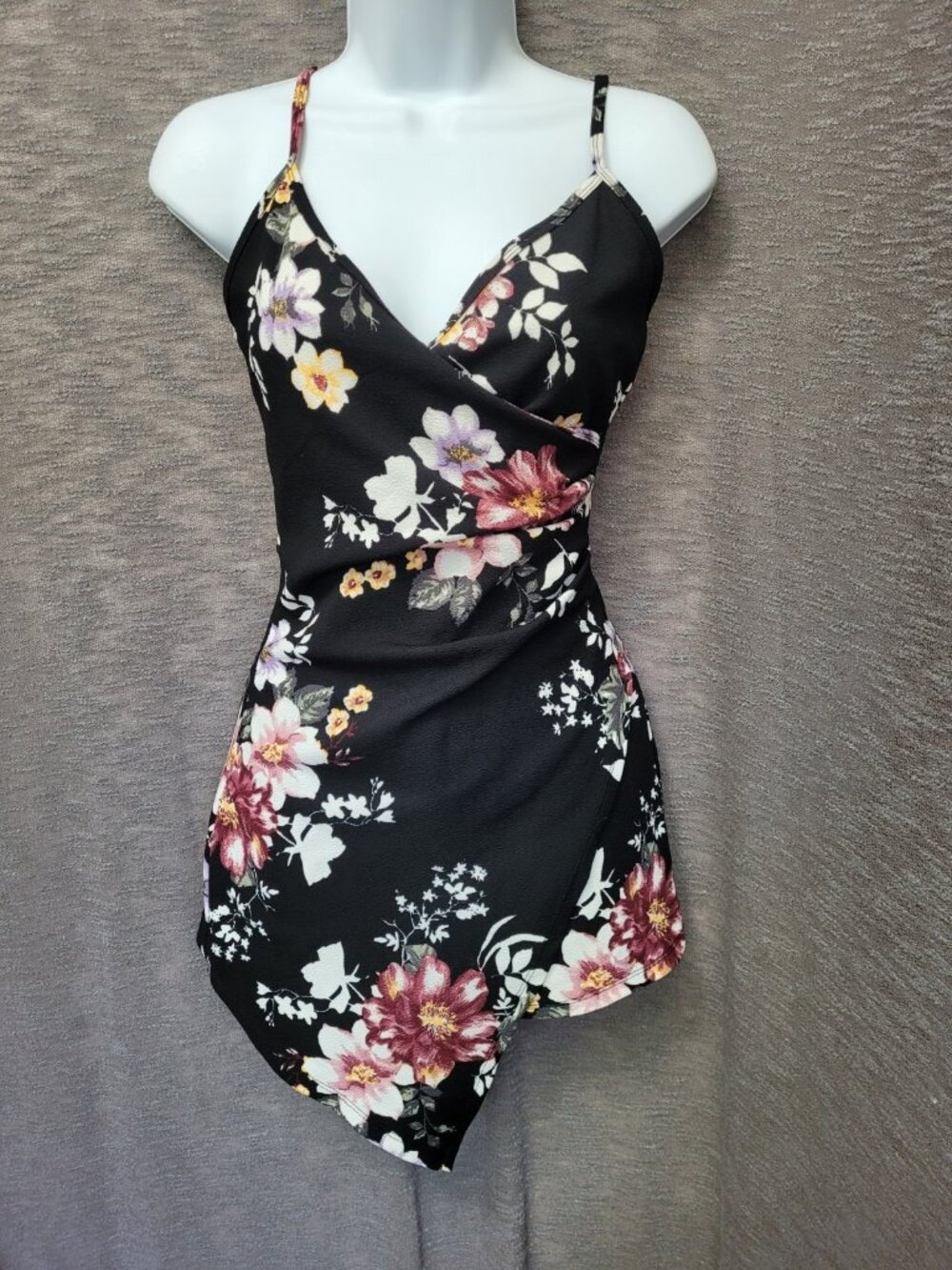 Womens Y2K Babydoll Asymmetric Fairy Grunge Romper Size S Black Floral Artsy - Picture 10 of 14
